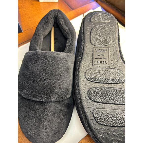 Acorn Men’s Adjustable Wrap Slippers | Black Faux Fur Lined | Size 9/10 - Picture 8 of 9